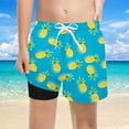 thumbnail image 2 of FINALGANG Boys 2 in 1 Swim Trunks Kids Pineapple Print Quick Dry Beach Shorts With Stretchy Slim Fit Liner Casual Swimwear For Pool Beach Activities Light Blue 10-12 Years, 2 of 4