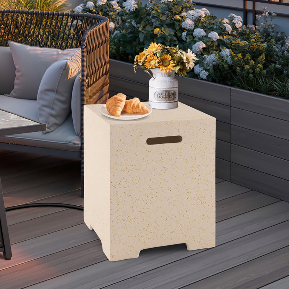YYAo Fire Pit Table, Fire Bowl Table,2-in-1 Gas Tank Holder Side Table with Protective Cover