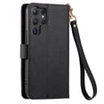 thumbnail image 3 of For Samsung Galaxy S25 Ultra 5G Leather Phone Case Wallet Zipper Pocket Pouch Folio Flip Cover Kickstand, Multi Anti-theft Card Holder Cash Slot, Double Magnetic Buckle, Wrist Lanyard,Black, 3 of 11