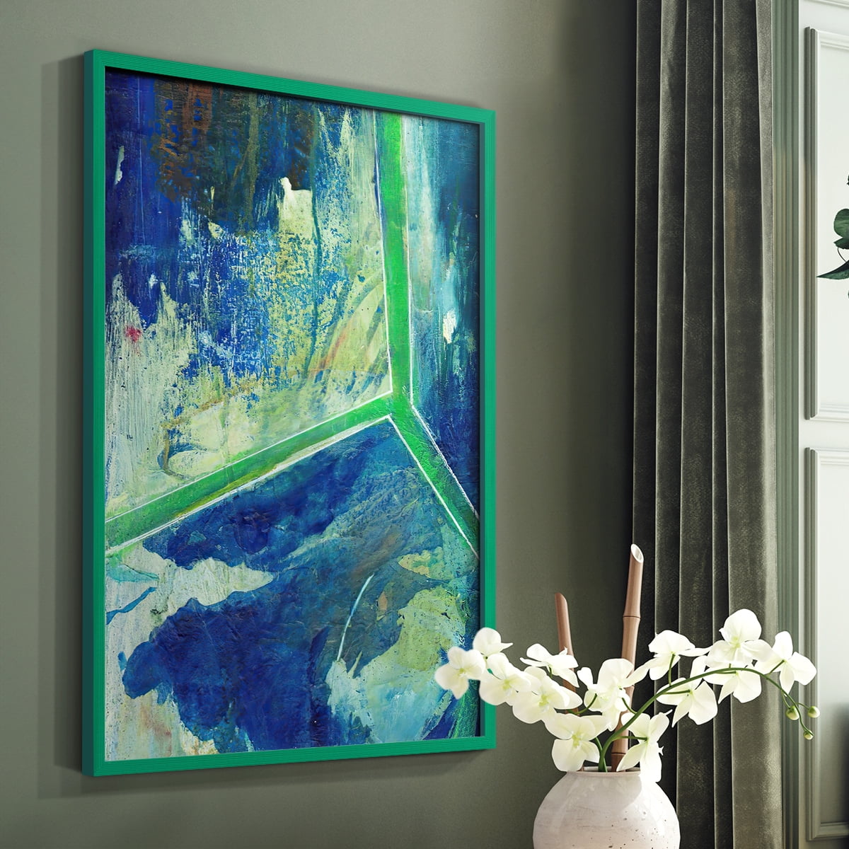 Geometric in Cool VI Framed Print in Green Solid Wood Framed Print No Nail Hanging