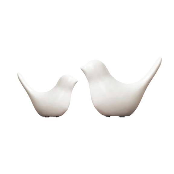 Set of 2 Bird Decor Figurine Ceramic Bird Statue Small Modern Figurines Home Decor Decorative Ornaments for Shelf Desktop Living Room Bedroom Cabinets Office Decorations, 2 Sizes(White)