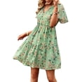thumbnail image 5 of One opening Summer Dresses for Women V Neck Short A-line Sundress Bohemian Floral Print Dresses Vacation Beach Dresses, 5 of 9
