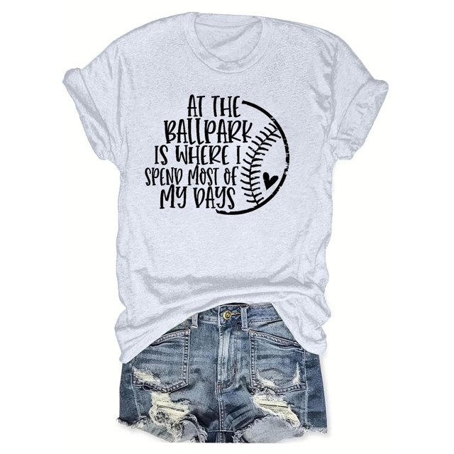 Hvobtty T-Shirt à Manches Courtes Col Rond Décontracté pour Femmes, T-Shirt de Sport de Baseball Imprimé avec Col Rond et Haut à Manches Courtes