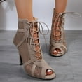 thumbnail image 3 of Peep Toe Mesh Ultra-High Heels (Beige, 6.5), 3 of 4