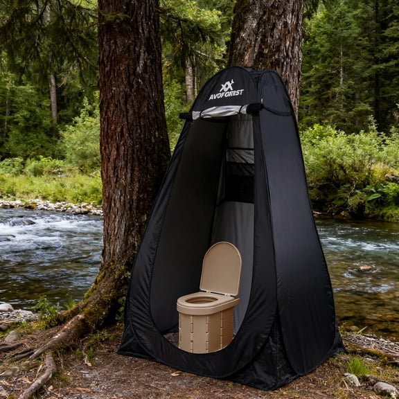 Pop Up Privacy Tent - Camping Shower Tent,  Shower Changing Room with 8 Pcs Ground Stakes Portable Toilet Dressing Room for Camping, Beach, Hiking Angling Black