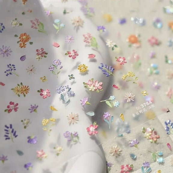 Monebena Flower Nail Stickers for Nail Art - Flower Nail Art Stickers Summer Floral Leaf Plant 5D Embossed Nail Decals Self-Adhesive Nail Art Supplies Manicure Sliders Flower Stickers for Nails