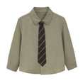 thumbnail image 4 of Odeerbi Camisa de Vestido Para Niños Con Corbata A Rayas Camisas de Uniforme Escolar de Manga Larga, 4 of 9