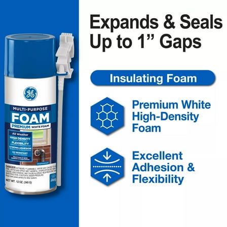 GE Insulating Foam Sealant Multi-Purpose, Pack of 1, White 12 oz Can