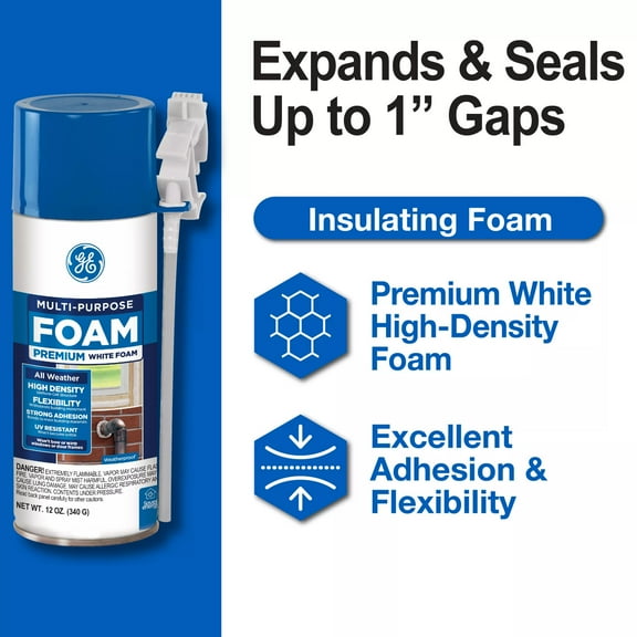 GE Insulating Foam Sealant Multi-Purpose, Pack of 1, White 12 oz Can