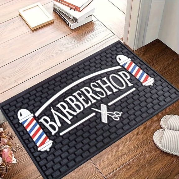 1pc Barber Shop Themed Printed Floor Mat, Suitable for Kitchen, Hallway, Bedroom Door, Bathroom, Living Room, Indoor/Outdoor Entrance, Front Door, Study Area, Machine Washable, Premium Flannel