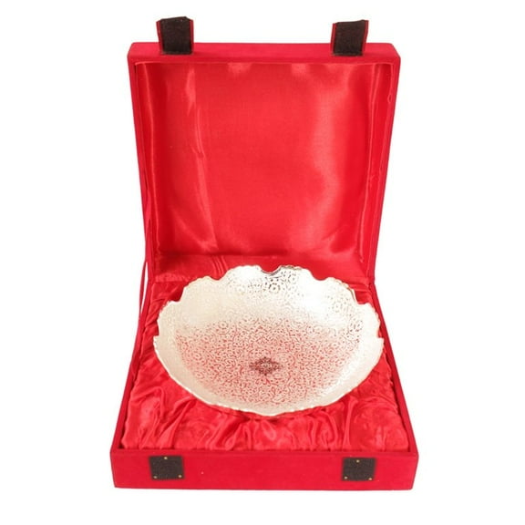 Indian Art Villa Handmade Silver Plated Round Designer Bowl, Silver, Big Size, with Red Velvet Gift Box, Gifting and Decorative - 20.3