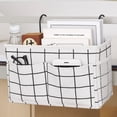 thumbnail image 6 of HZCrisp Bedside Caddy Organizer, Hanging Bedside Storage Basket with Large Pockets and Hooks, Canvas Multi-Function Organizer for Bunk Beds, Dorm Rooms, Hospital Beds – White Grid Pattern, 6 of 6