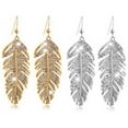 thumbnail image 2 of Opolski Women's Retro Boho Alloy Feather Rhinestone Eardrops Party Hook Dangle Earrings, 2 of 6