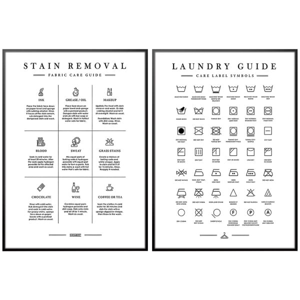 2pcs Laundry Symbols Wall Art Canvas Laundry Instructions Posters