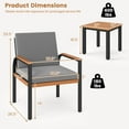 thumbnail image 3 of Costway Ensemble de Mobilier de Patio 3 Pcs avec Table Basse Coussins Amovibles Accoudoirs en Bois d'Acacia Gris, 3 of 10
