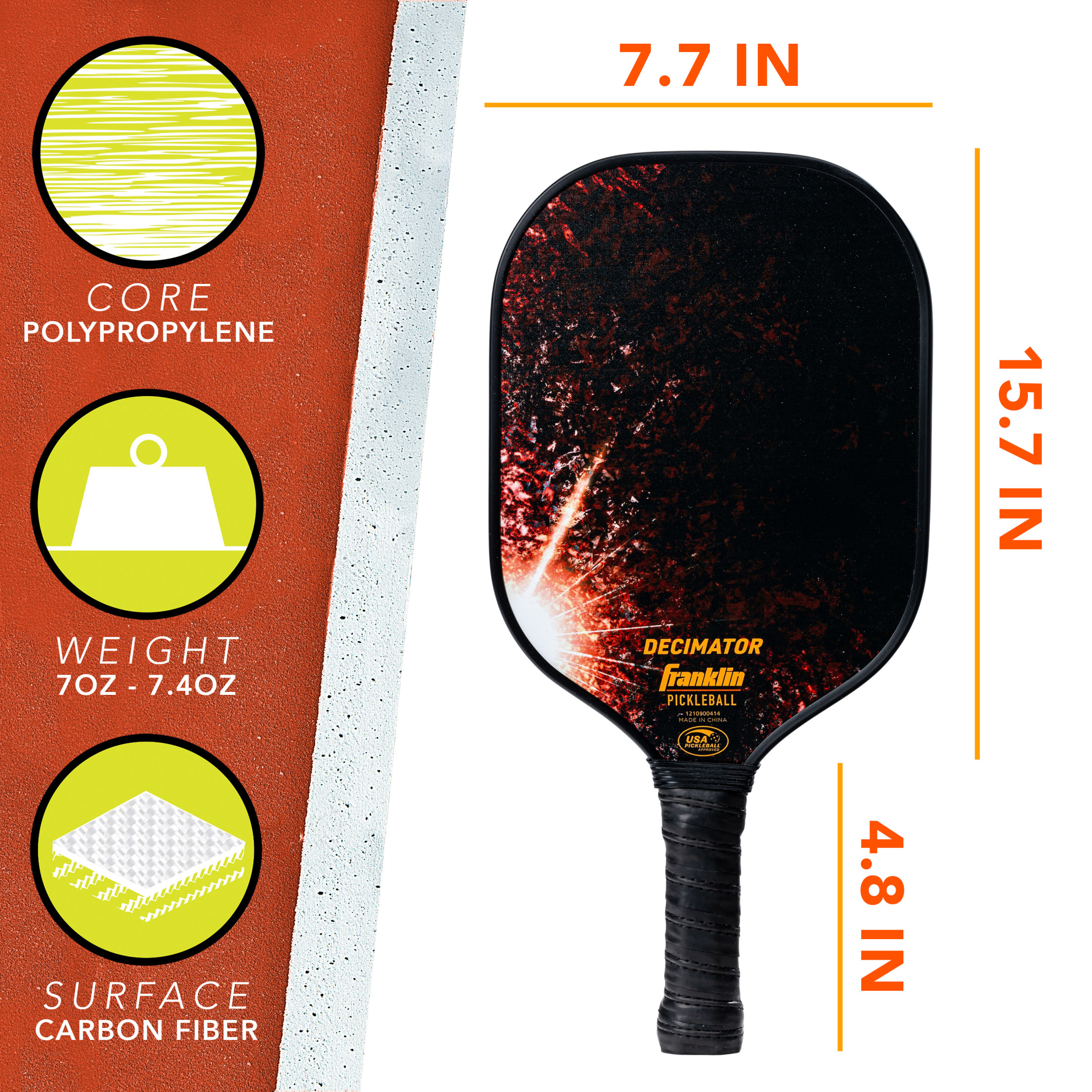 Franklin Sports Pickleball Paddle + Ball Set - Decimator 2 Player Outdoor Pickleball Paddles + Pickleballs Set - 2 Carbon Fiber Paddles + 4 X-40 Outdoor Pickleballs - USA Pickleball Approved - Orange