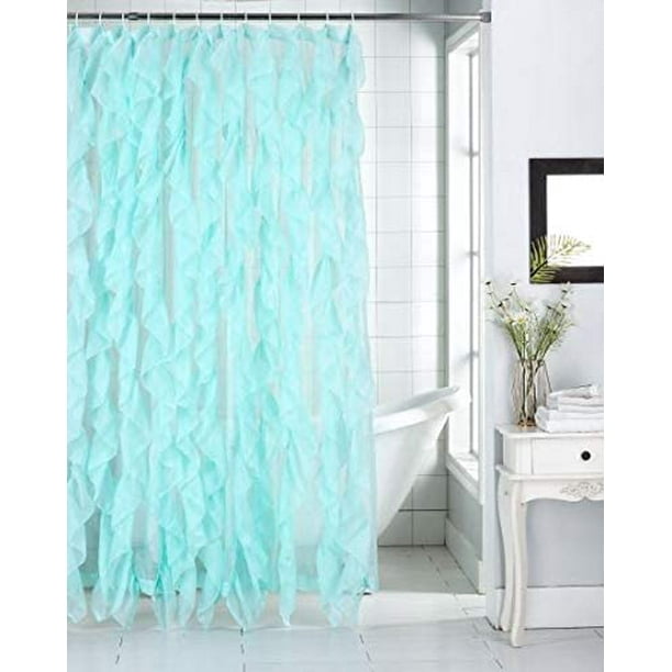 Cascade Waterfall Shabby Chic Ruffled Sheer Shower Curtain (Sea Blue