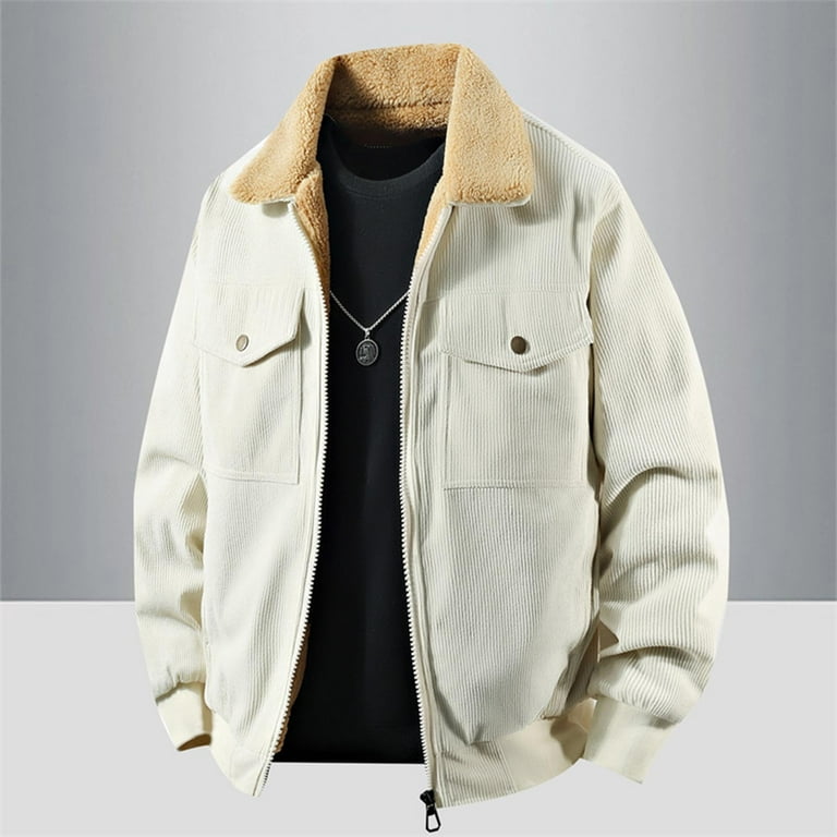 Levmjia Men's Corduroy Jacket Faux Fur Lined Winter Warm 98