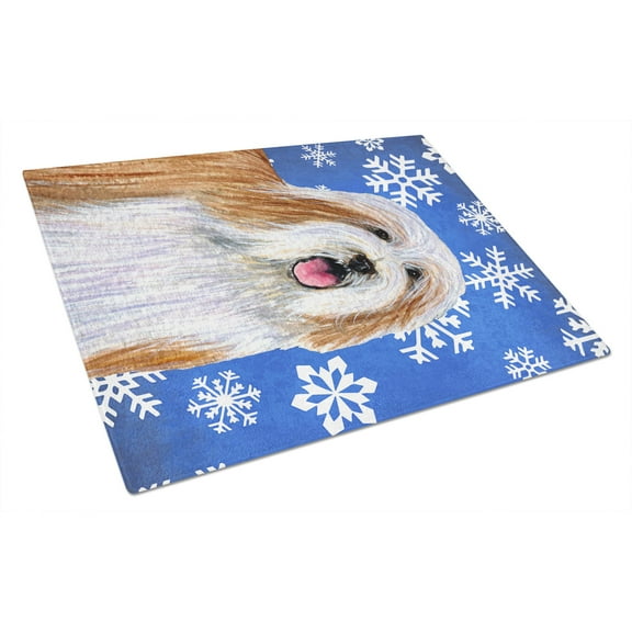 Caroline's Treasures LH9285LCB Bearded Collie Winter Snowflakes Holiday Glass Cutting Board Large, 12H x 16W, multicolor