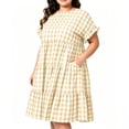 thumbnail image 6 of Vivianyo HD Women's PLuse Size Round Neck Gingham Tiered Dresses, Ruffle Short Sleeve Loose Casual Midi Sundresses With Pockets for Women, Women's Orange, Sizes L-5XL, 6 of 9
