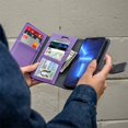 thumbnail image 2 of Caseco Mag-Safe iPhone 14 Pro Max Leather Wallet Case - Sunset Blvd - Purple, 2 of 5