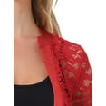 thumbnail image 5 of INSPIRE CHIC Women's Bolero Shrug Satin Panel Short Sleeves Lace Open Front Crop Cardigan S Red, 5 of 6