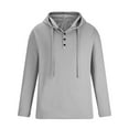 thumbnail image 4 of Brglopf Mens Hooded Sweatshirts Long Sleeve Drawstring Waffle Knit Shirts Henley V-Neck Gym Fitness Solid Muscle Tops, 4 of 5