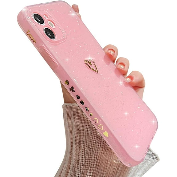 Compatible with iPhone 11 Case,Love Heart Pattern Design Soft TPU Shockproof Protective Case Bling Sparkly Glitter Cover for iPhone 11-Pink