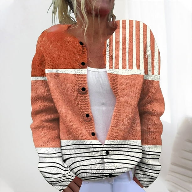 Cárdigan de punto con estampado informal para mujer, chaqueta con botones, abrigo para mujer