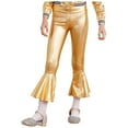 thumbnail image 4 of iEFiEL Girls Metallic Flare Dance Pants High Waist Bell Bottom Jazz Leggings Gold 6, 4 of 7