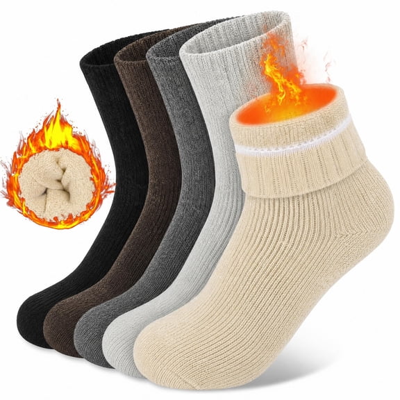 Loritta 5 Pairs Womens Socks Wool Socks Thick Knit Warm Winter Socks for Women Gifts Size 5-9