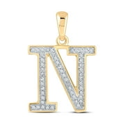 Macey Worldwide Jewelry 10k Yellow Gold Diamond Initial N Letter Pendant 1/10 Ctw