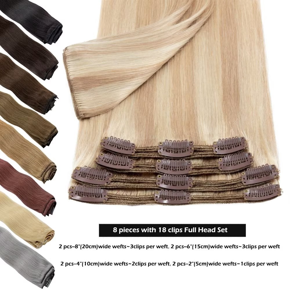 Benehair Thick Double Weft Clip In Real Remy Human Hair Extensions Full Head US highlight Soft 24inch/170g