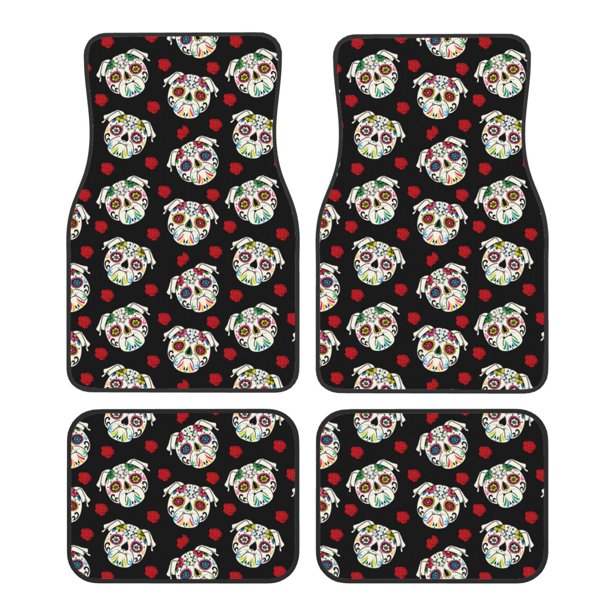 Balery PUG Juego de 4 Alfombrillas para Auto, Revestimientos de Caucho Resistente, Diseño Antideslizante