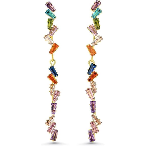 SNGIA 18K Gold Plated Linear Drop Earrings, Multicolor Rhinestone Dangle Earrings for Women