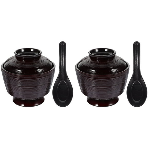 2 Sets Miso Soup Bowl Spoon Cover Japanese-style Plastic