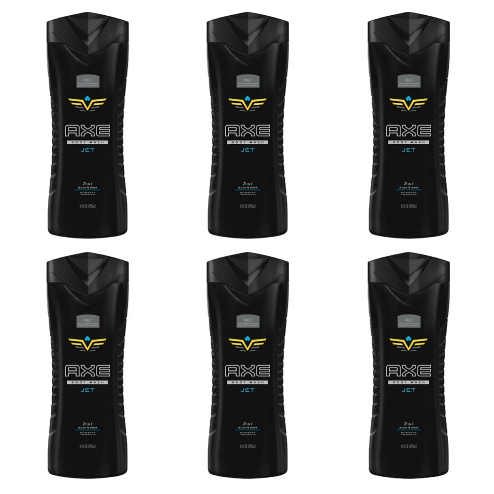 Pack of (6) AXE 2 in 1 Body Wash and Shampoo for Men, Jet 16 Ounces