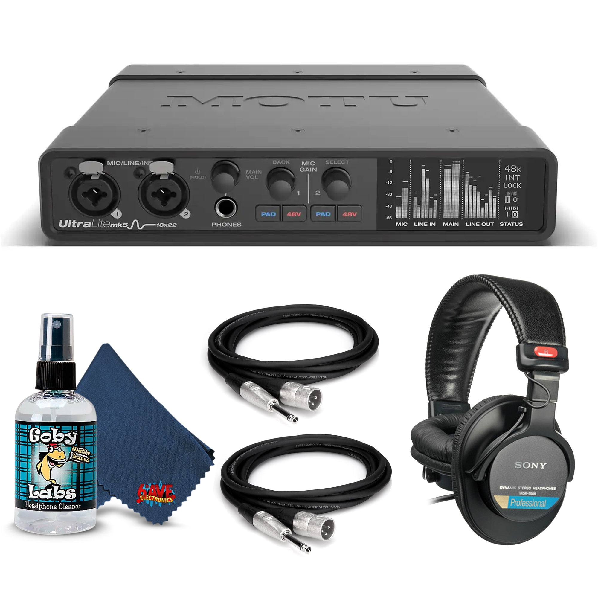 MOTU M2 2x2 USB-C Audio Interface Bundle with 6Ave Cleaning Kit