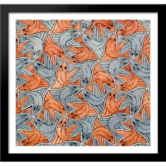 Symmetry Watercolor 94 Fish 30x28 Large Black Wood Framed Print Art by M.C. Escher