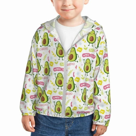 

Gaeub Avocado Work Out Print Athletic Sun Protection Hoodie for Kids Long Sleeve Outdoor UV Shirt Running Fishing Top for Boys Girls-4 Years