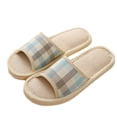 thumbnail image 4 of dianhelloya Winter Unisex Plaid Print Warm Non-Slip Indoor Open Toe Flat Shoes Home Slippers Sky Blue 39-40, 4 of 8
