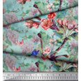 thumbnail image 2 of Soimoi Blue Poly Georgette Fabric Insect,Peach & Pink Floral Print Sewing Fabric BTY 52 Inch Wide, 2 of 3