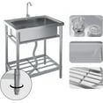 thumbnail image 3 of EastVita 24" Stainless Steel Free Standing Single Bowl Utility Sink with Hot/Cold Water Pipe, Kitchen Sink with Faucet, Legs, Storage Rack, 3 of 7