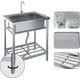 thumbnail image 3 of Fregadero Utilitario de Acero Inoxidable de 24" con Tuberías de Agua Fría y Caliente, Fregadero de Cocina Independiente con Grifo, Patas y Estante, 3 of 7