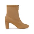 thumbnail image 3 of BLISSFUL STEP Women's Faux Suede Square Toe Front Zip Block Heel Ankle Boots Brown (Size 10), 3 of 7