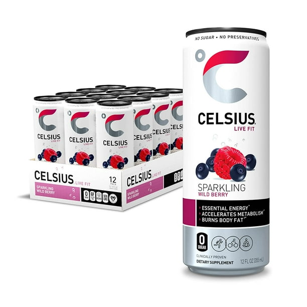 CELSIUS Essential Energy Drink 12 Fl Oz, Sparkling Wild Berry (Pack of