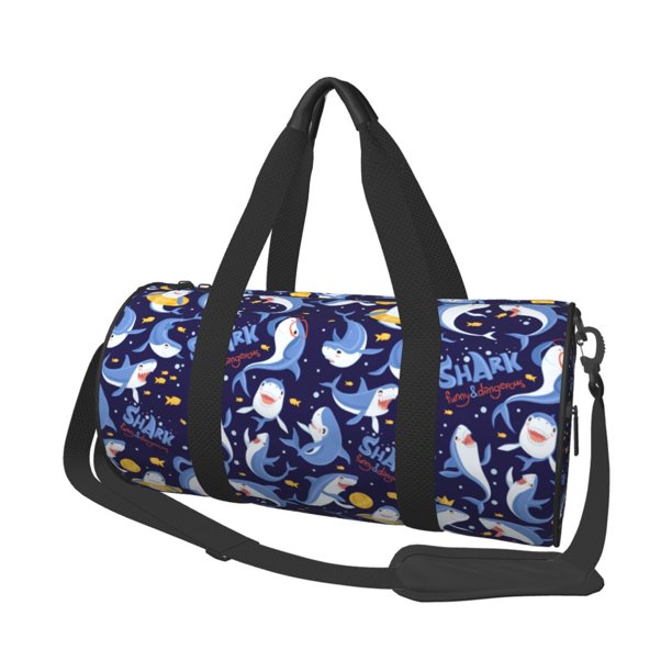 Fotbe Cute Shark Bolsa Deportiva de Lona Plegable con Estampado, Bolsa de Gimnasio con Bolsillo Seco/Húmedo, Bolsa de Viaje Ultraligera de Gran Capacidad