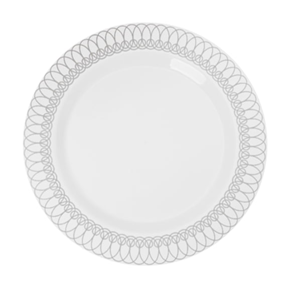 Exquisite White/Silver Ovals 40 Pack 7.5" Wedding & Party Disposable Plastic Salad/Dessert Plates