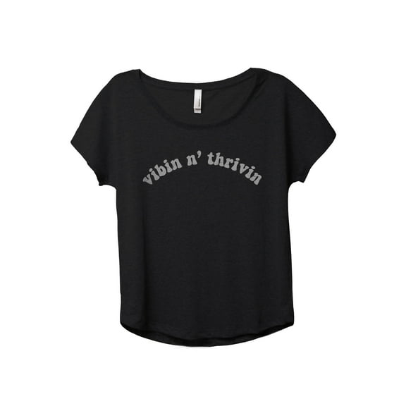 Vibin N' Thrivin Women's Fashion Slouchy Dolman T-Shirt Tee Heather Black Medium