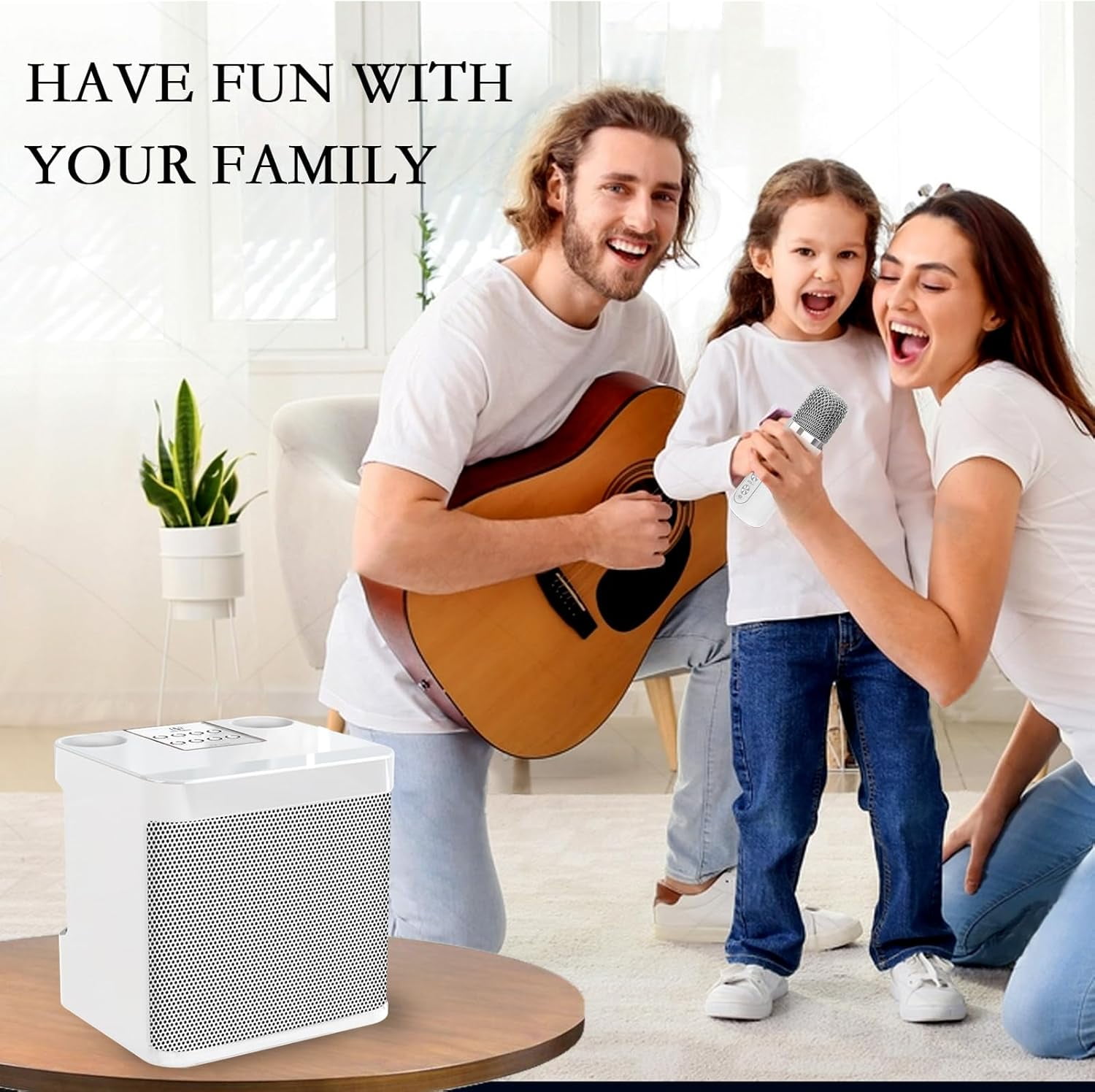 Karaoke Machine with 2 Wireless Mics, Portable Bluetooth Speaker for TV Singing, Home Party & Gifts for Adults, Kids, Boys & Girls White